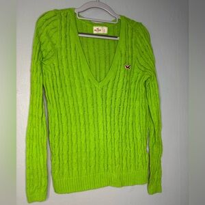Hollister Y2k‎ vibrant green rabbit hair blend cable knit sweater
